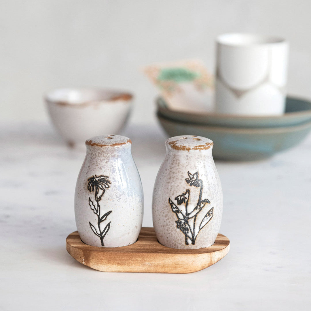 Salt + Pepper Shakers with Tray - Merry PigletsCreative Co - Op