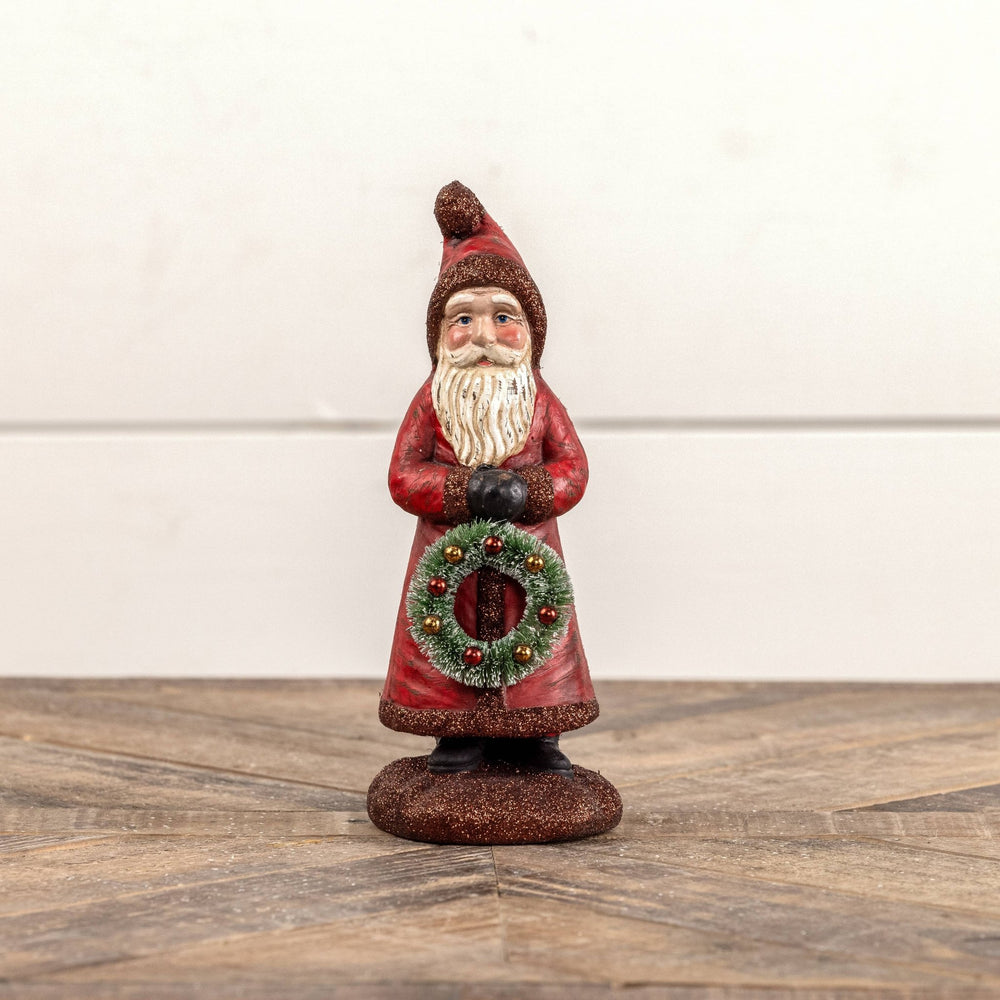 Santa with Wreath Figurine - Merry PigletsRagon House