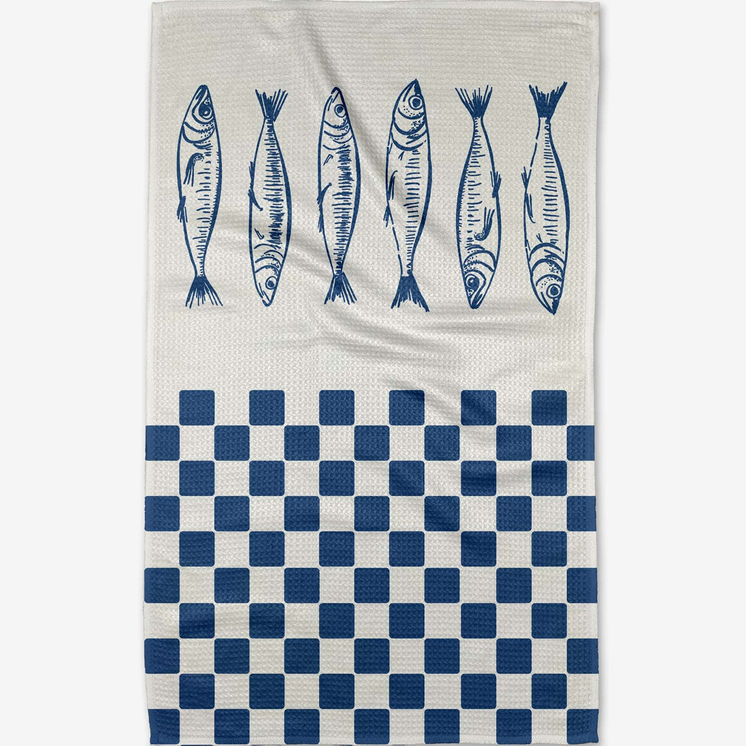 Sardine Check Blue Tea Towel - Merry PigletsGeometry