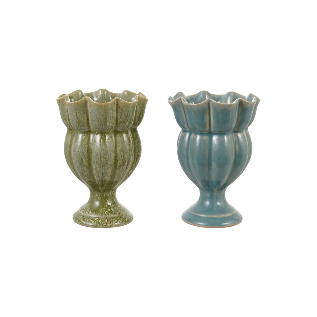 Scalloped Footed Vase - Merry PigletsCreative Co-Op