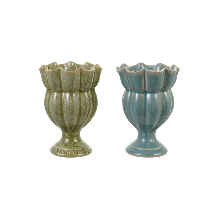 Scalloped Footed Vase - Merry PigletsCreative Co-Op