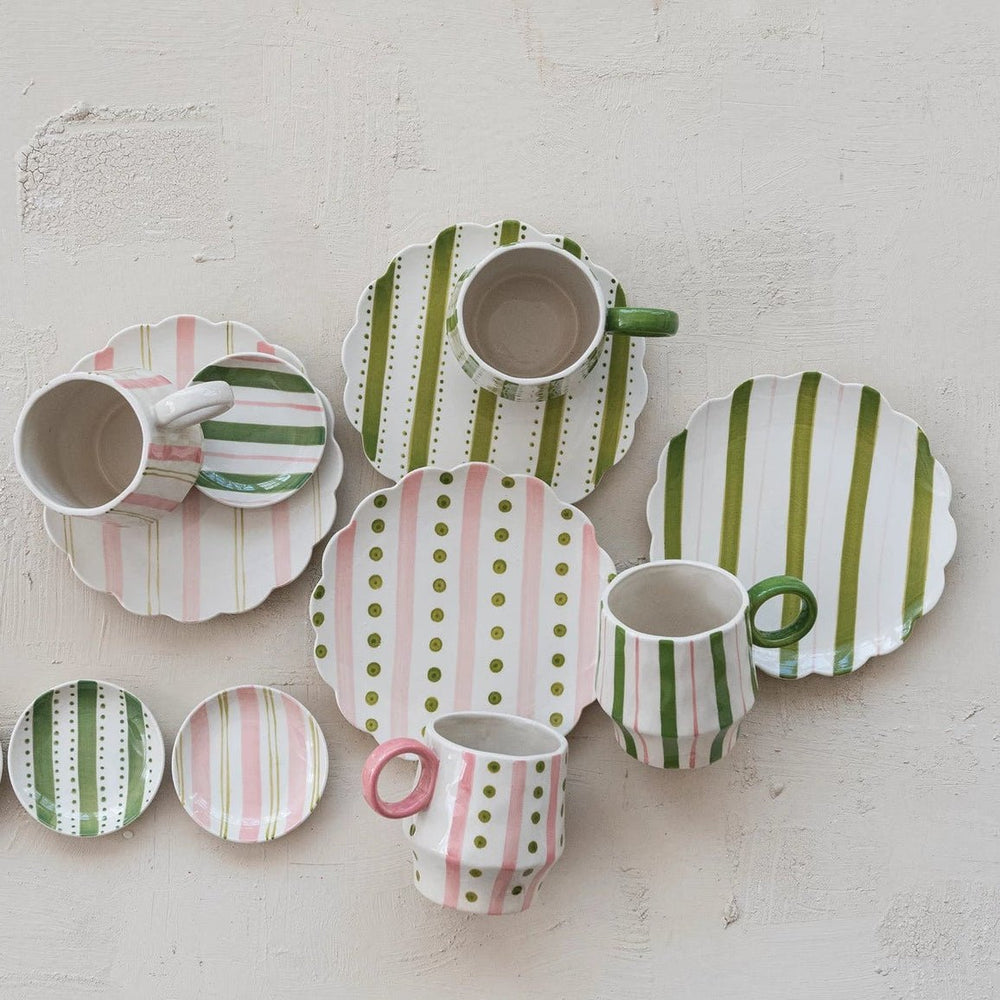 Scalloped Stripe Plate - Merry PigletsCreative Co - Op