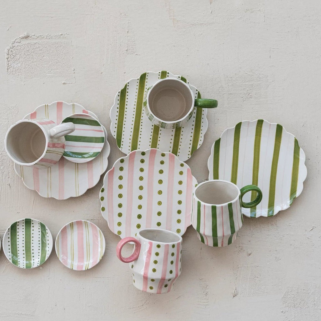 Scalloped Stripe Plate - Merry PigletsCreative Co - Op
