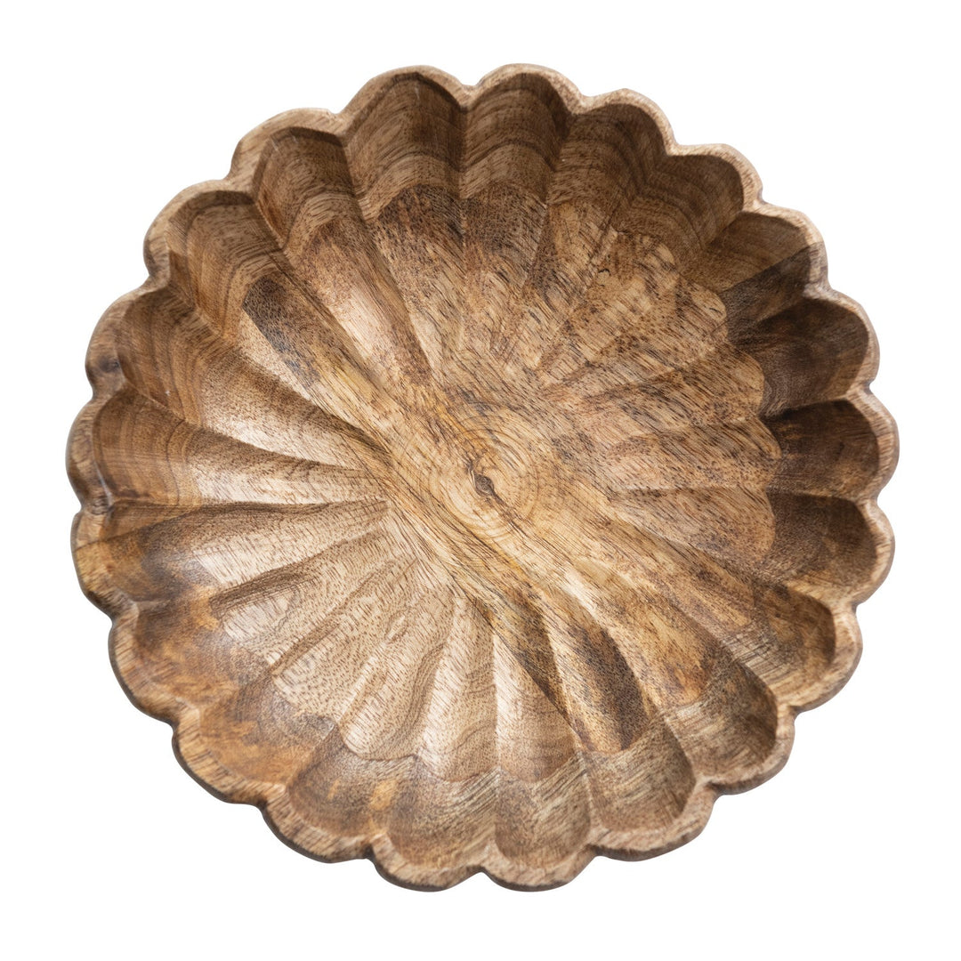 Scalloped Wood Bowl - Merry PigletsCreative Co - Op