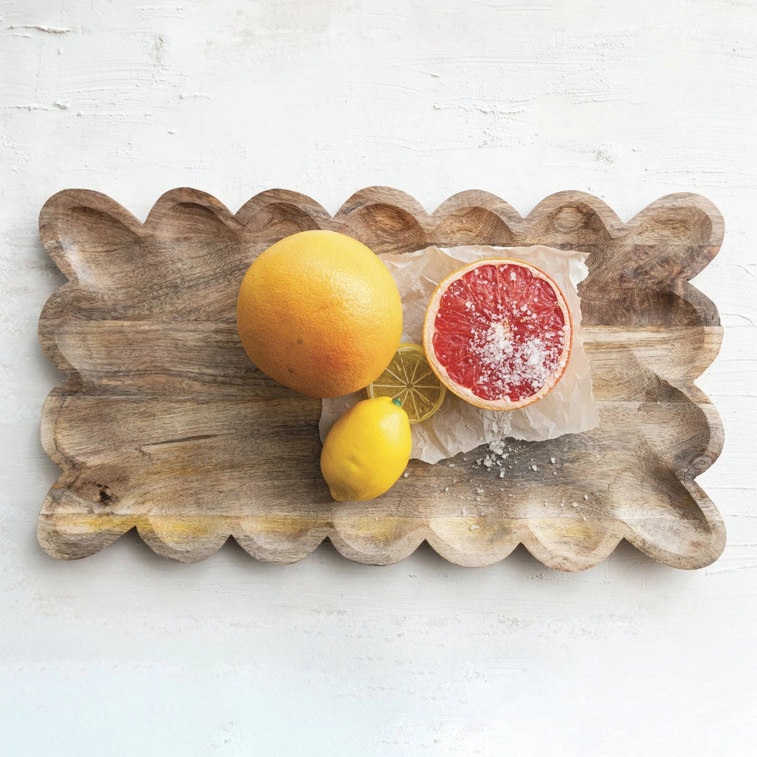 Scalloped Wood Tray - Merry PigletsCreative Co - Op