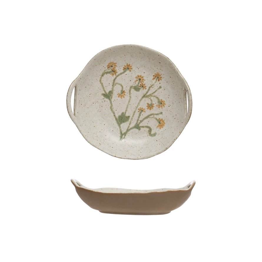 Shallow Stoneware Botanical Bowl - Merry PigletsCreative Co - Op