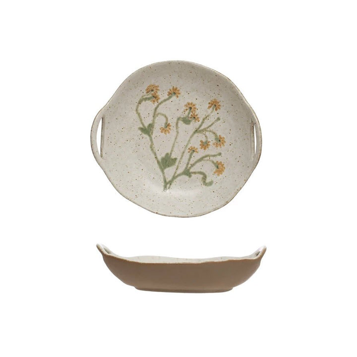 Shallow Stoneware Botanical Bowl - Merry PigletsCreative Co - Op