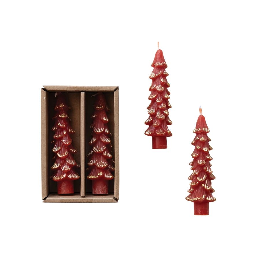 Short Tree Taper Candles - Berry Gold - Merry PigletsCreative Co - Op
