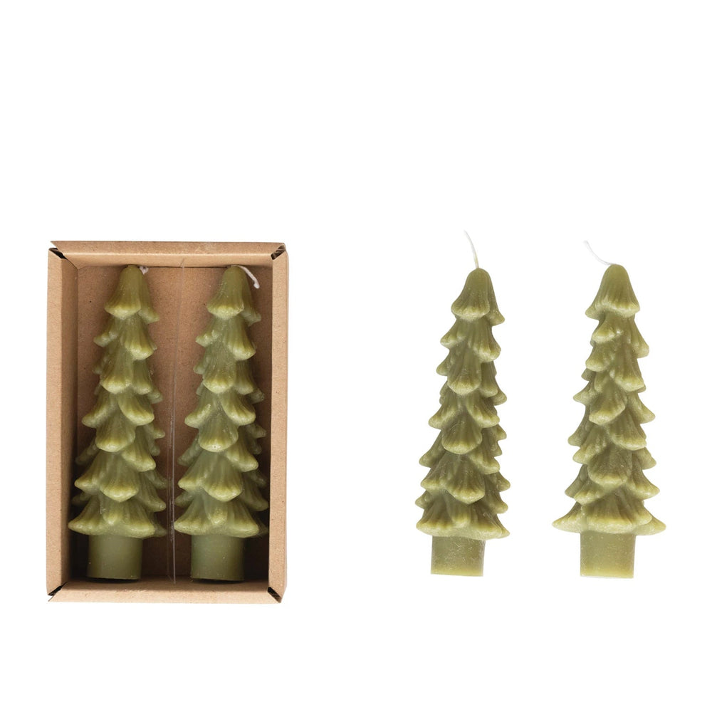 Short Tree Taper Candles - Cedar Green - Merry PigletsCreative Co - Op