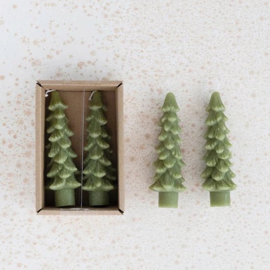 Short Tree Taper Candles - Cedar Green - Merry PigletsCreative Co - Op
