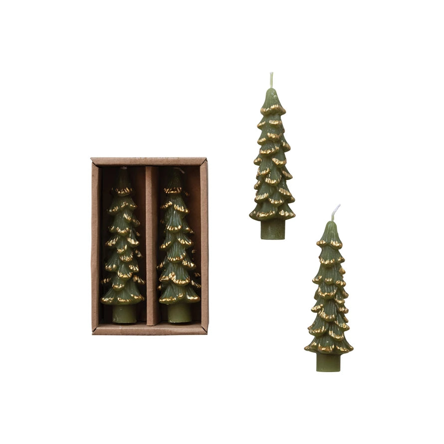 Short Tree Taper Candles - Evergreen Gold
