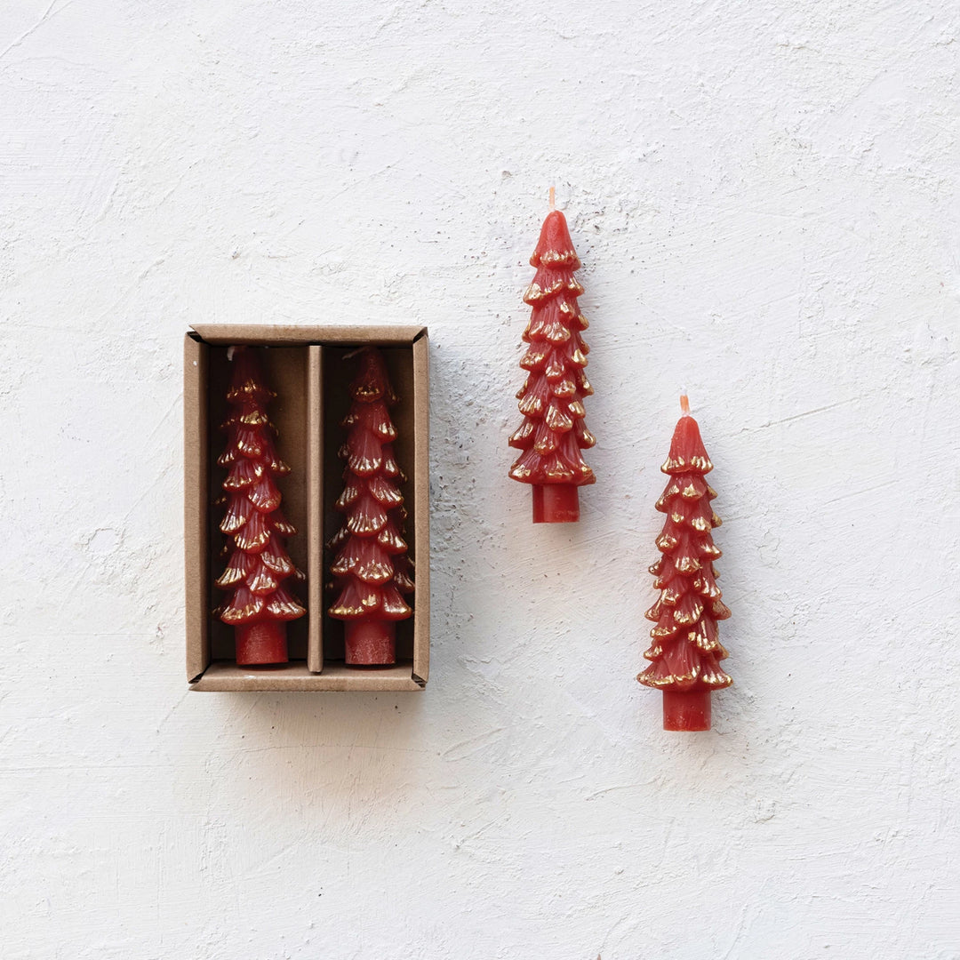 Short Tree Taper Candles - Berry Gold