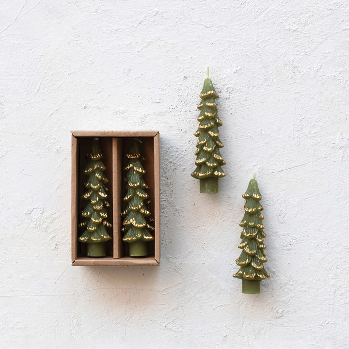 Short Tree Taper Candles - Evergreen Gold
