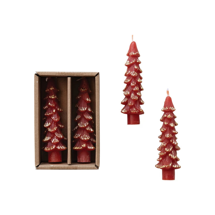 Short Tree Taper Candles - Berry Gold