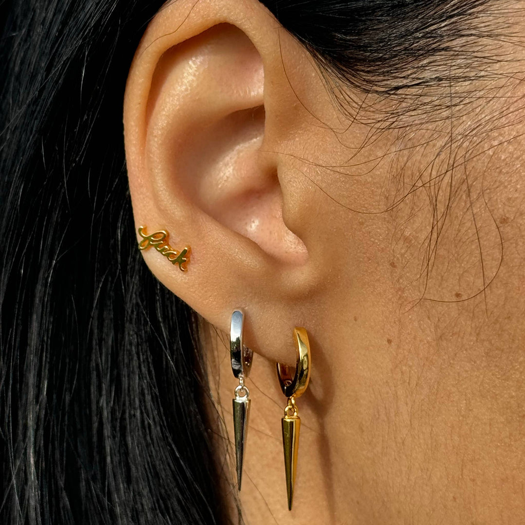 Spike Drop Gold Huggie Hoops - Merry PigletsLarissa Loden