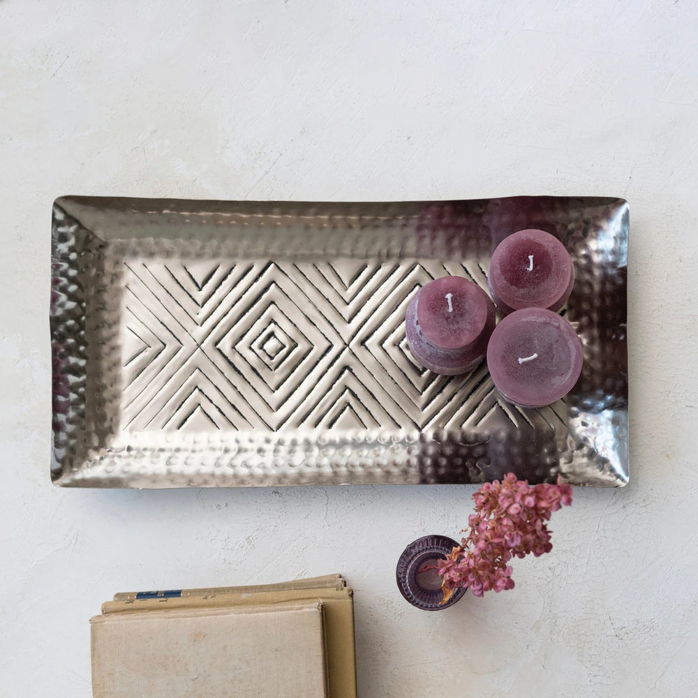 Stamped Silver Tray - Merry PigletsCreative Co - Op