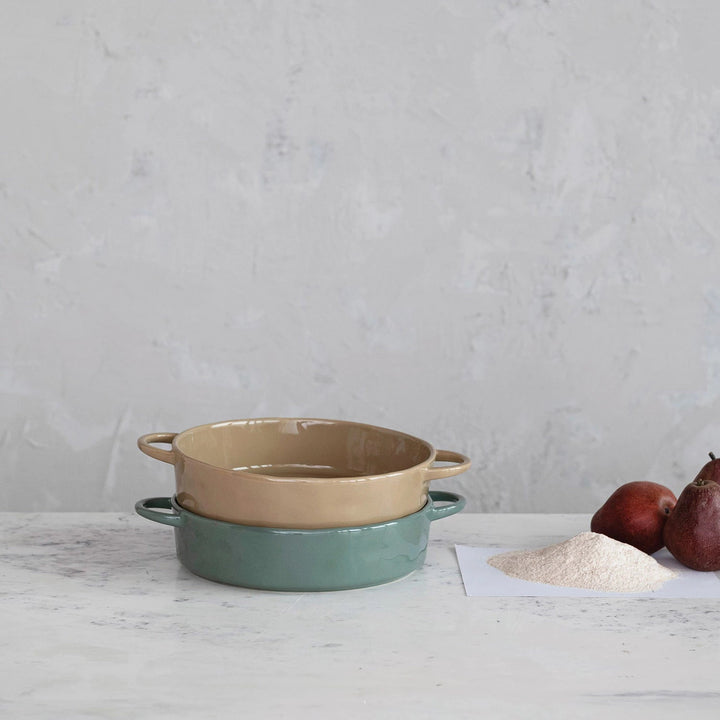 Stoneware Baker w/ Handles - Merry PigletsCreative Co - Op
