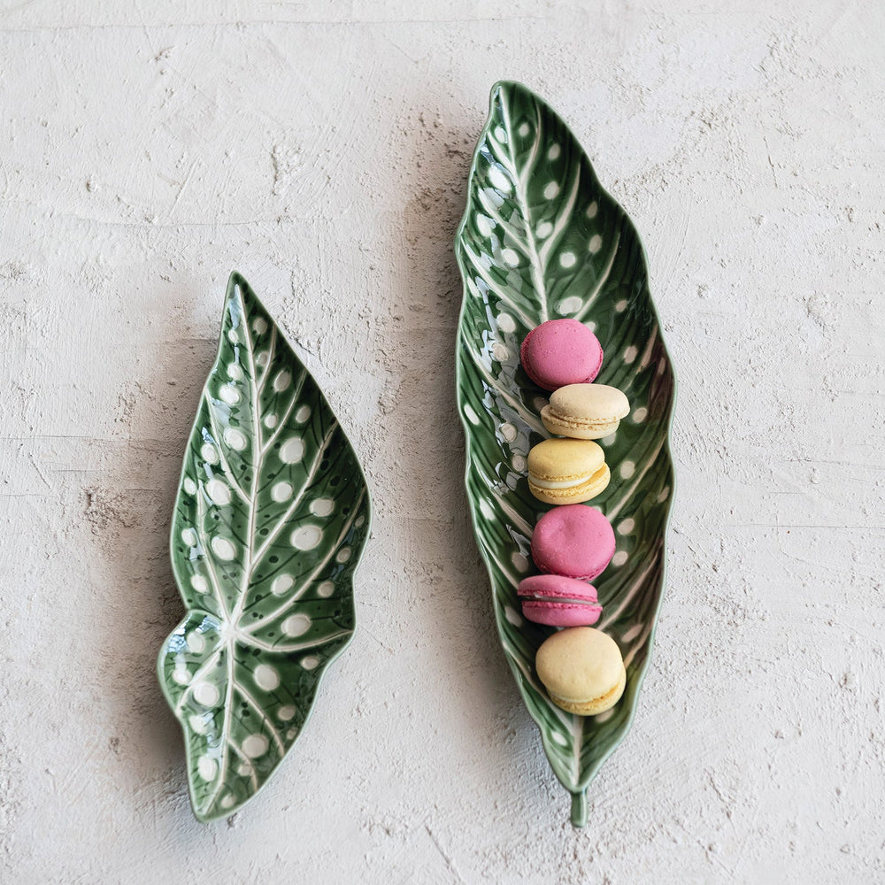 Stoneware Leaf Shaped Plate - Merry PigletsCreative Co-Op