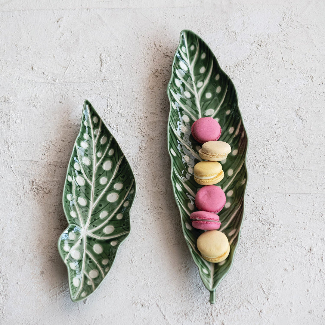 Stoneware Leaf Shaped Plate - Merry PigletsCreative Co-Op