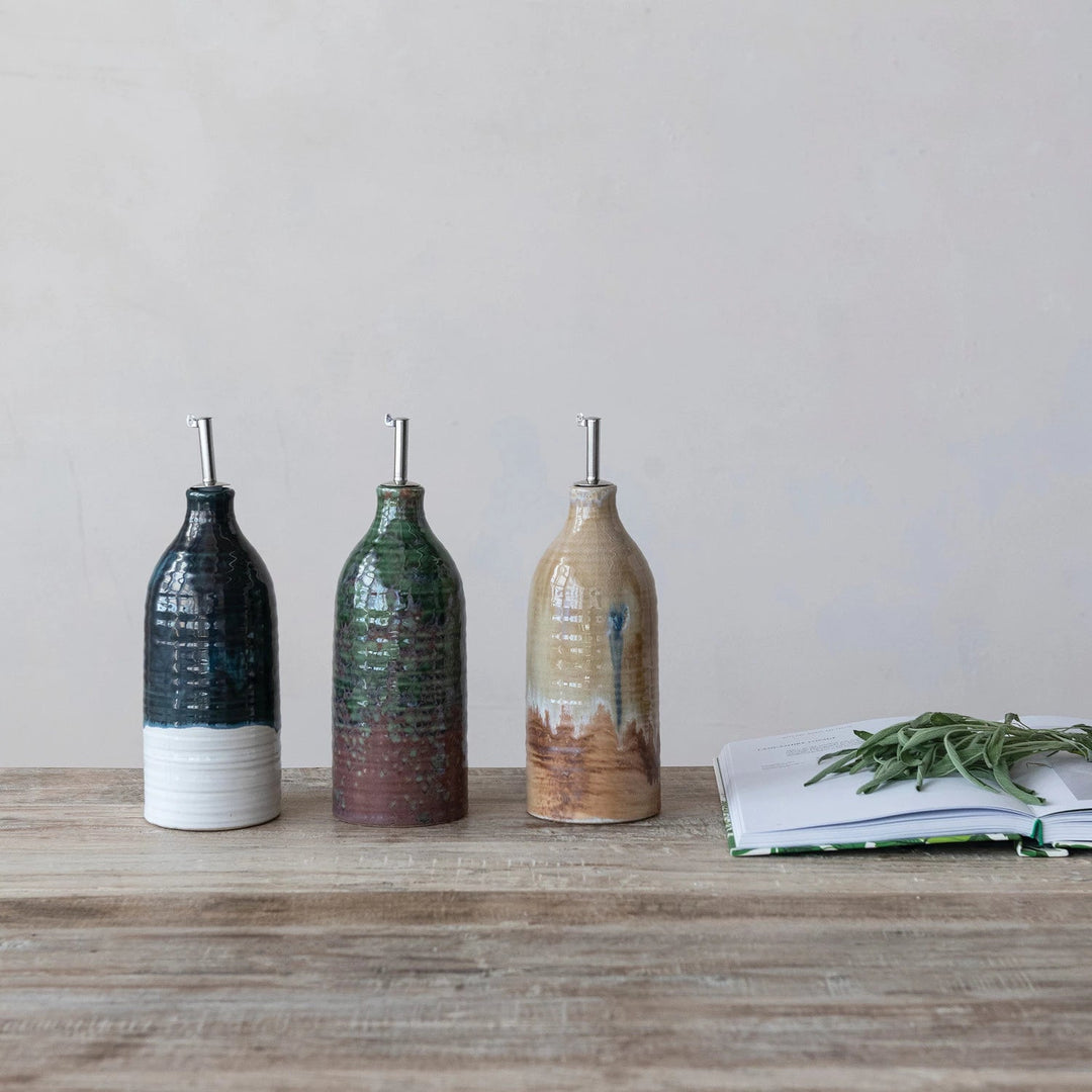 Stoneware Oil Dispenser - Merry PigletsCreative Co - Op