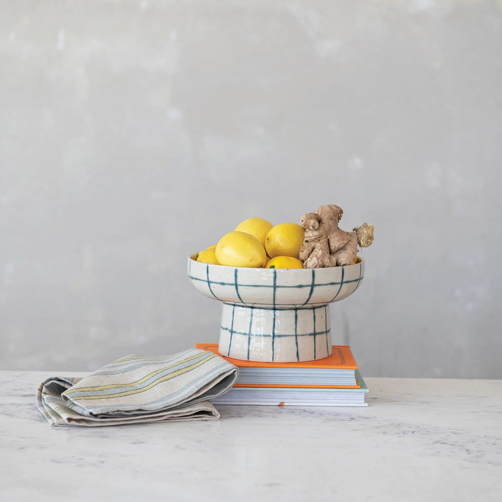 Stoneware Pedestal Bowl - Merry PigletsCreative Co - Op