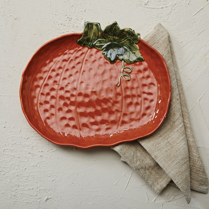 Stoneware Pumpkin Platter - Merry PigletsCreative Co - Op