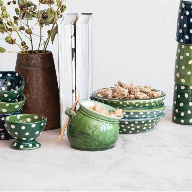 Stoneware Salt Dish with Spoon - Merry PigletsCreative Co - Op