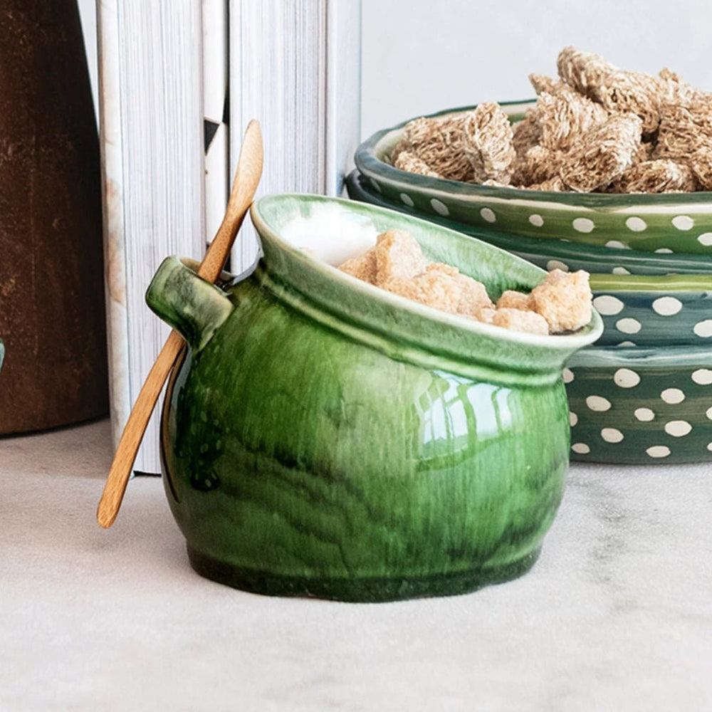 Stoneware Salt Dish with Spoon - Merry PigletsCreative Co - Op