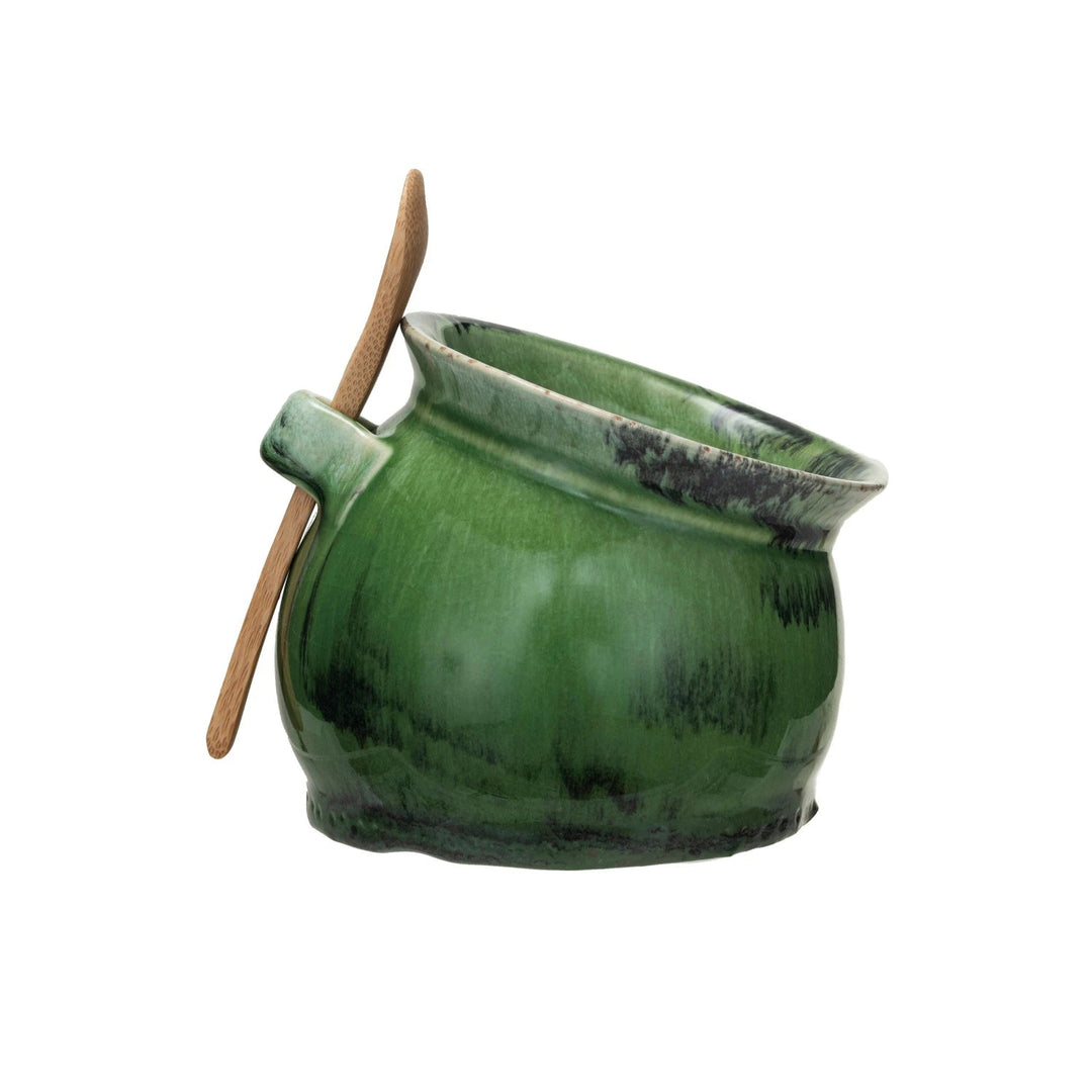 Stoneware Salt Dish with Spoon - Merry PigletsCreative Co - Op
