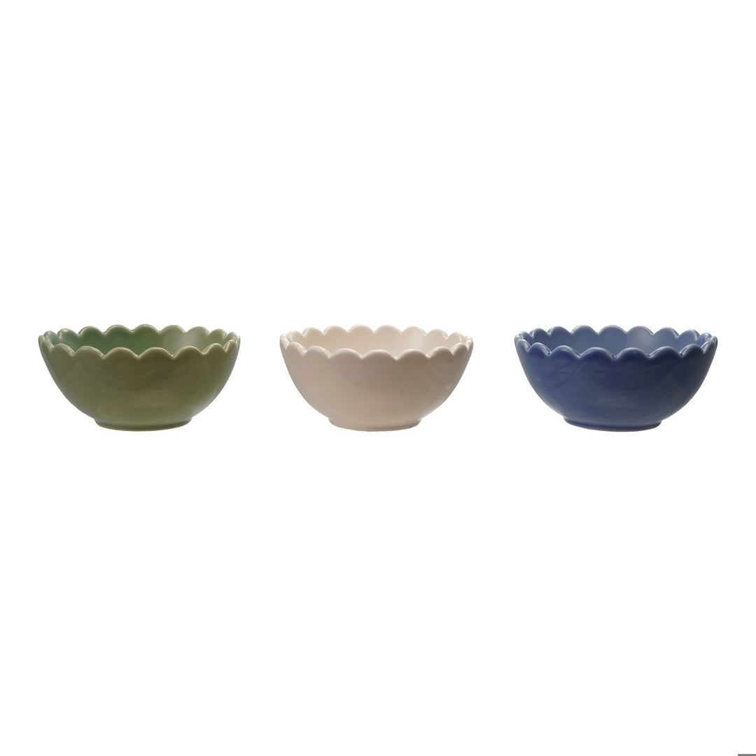 Stoneware Scalloped Bowl - Merry PigletsCreative Co-Op