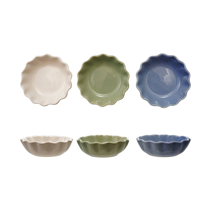Stoneware Scalloped Bowl - Merry PigletsCreative Co-Op