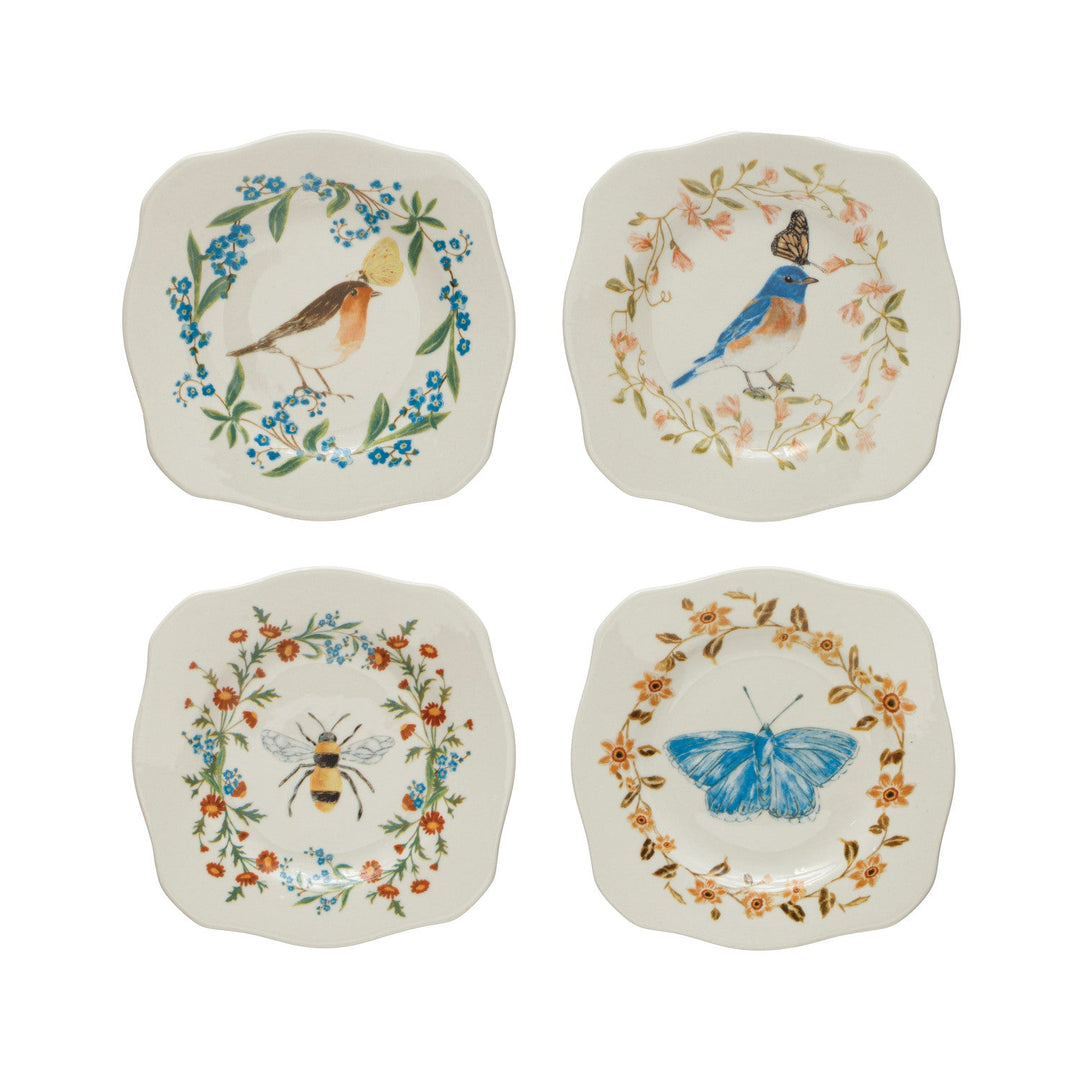Stoneware Scalloped Plate - Merry PigletsCreative Co - Op