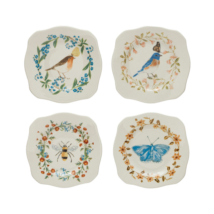 Stoneware Scalloped Plate - Merry PigletsCreative Co - Op