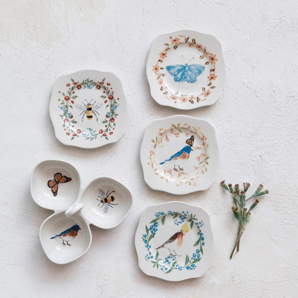 Stoneware Scalloped Plate - Merry PigletsCreative Co - Op