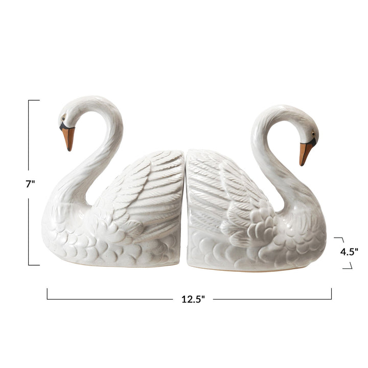 Stoneware Swan Bookends - Merry PigletsCreative Co - Op