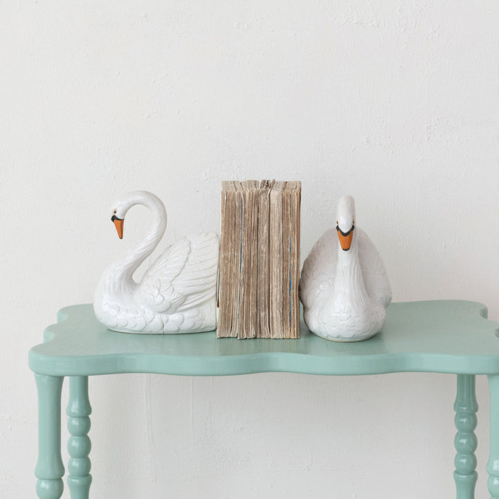 Stoneware Swan Bookends - Merry PigletsCreative Co - Op