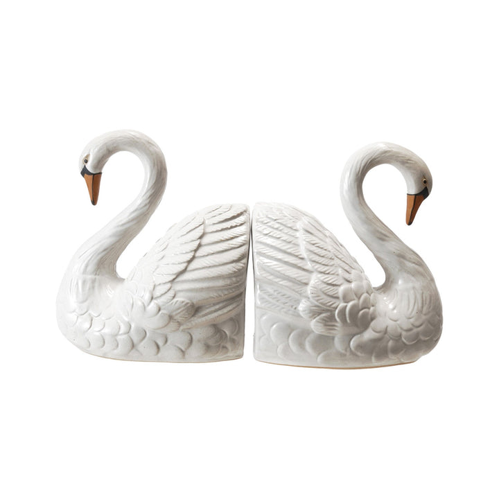 Stoneware Swan Bookends - Merry PigletsCreative Co - Op