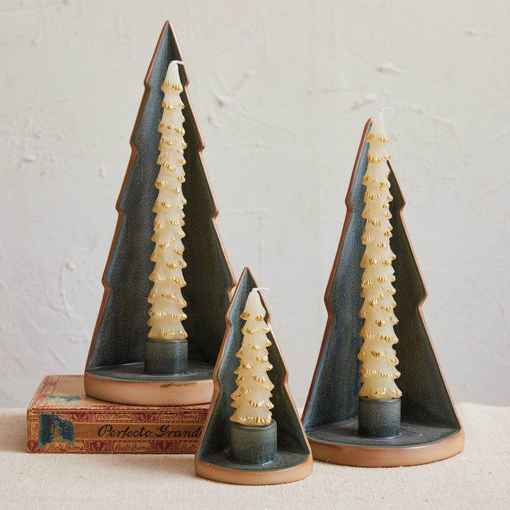 Stoneware Tree Taper Holder - Merry PigletsCreative Co - Op