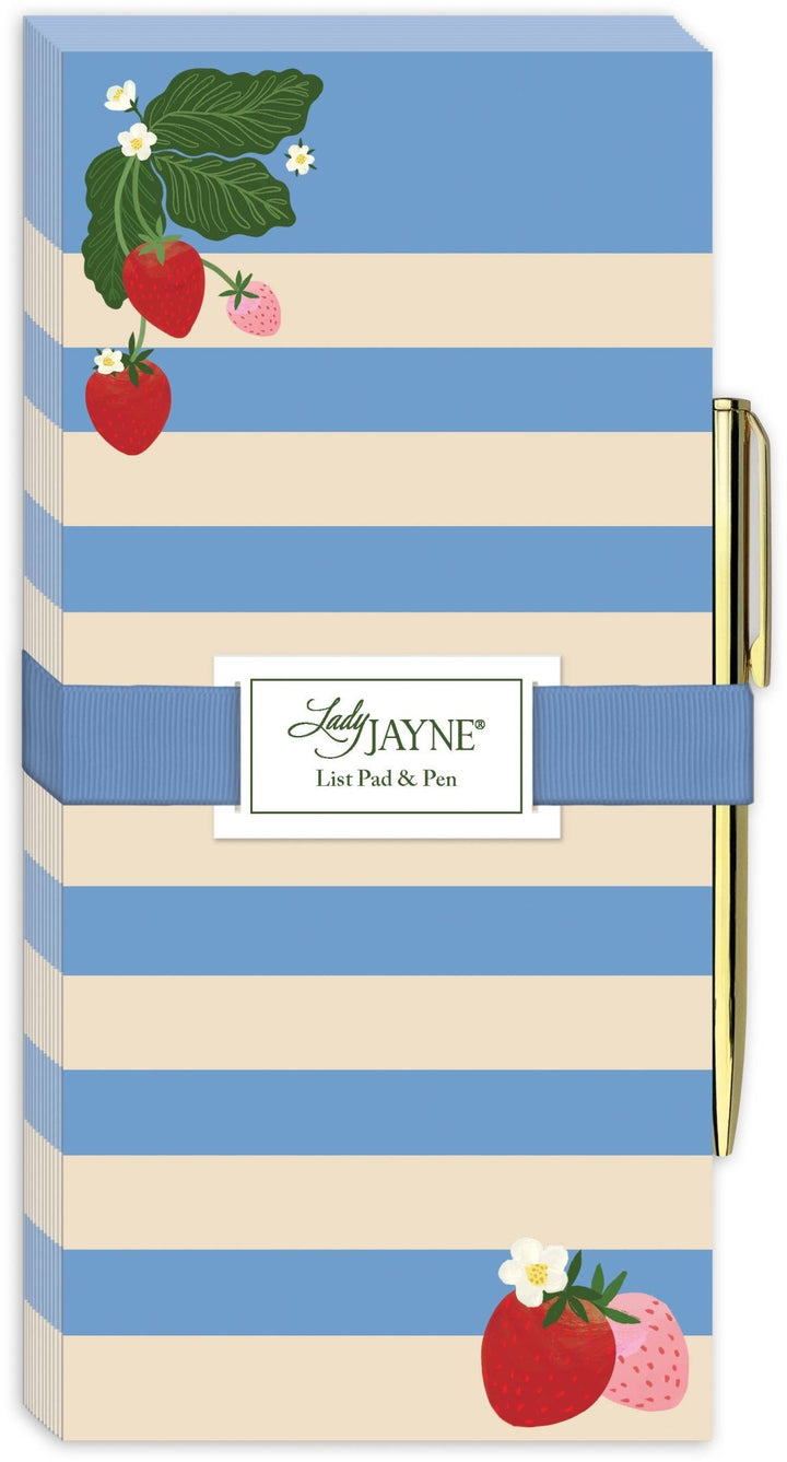 Strawberries Magnetic Notepad + Pen - Merry PigletsLady Jayne