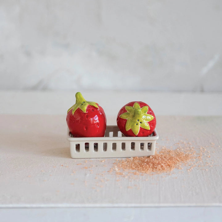 Strawberry Salt + Pepper Shaker Set - Merry PigletsCreative Co - Op