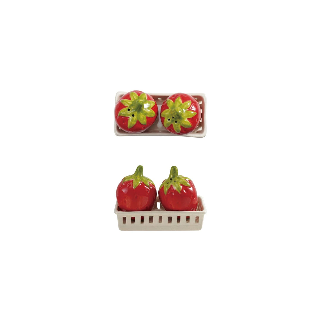 Strawberry Salt + Pepper Shaker Set - Merry PigletsCreative Co - Op
