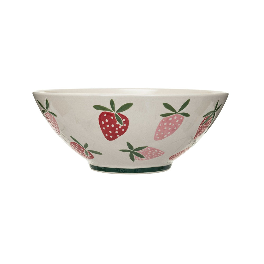 Strawberry Stoneware Bowl - Merry PigletsCreative Co - Op