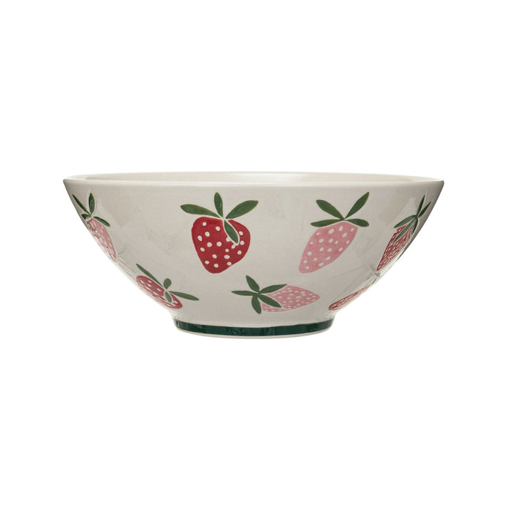Strawberry Stoneware Bowl - Merry PigletsCreative Co - Op