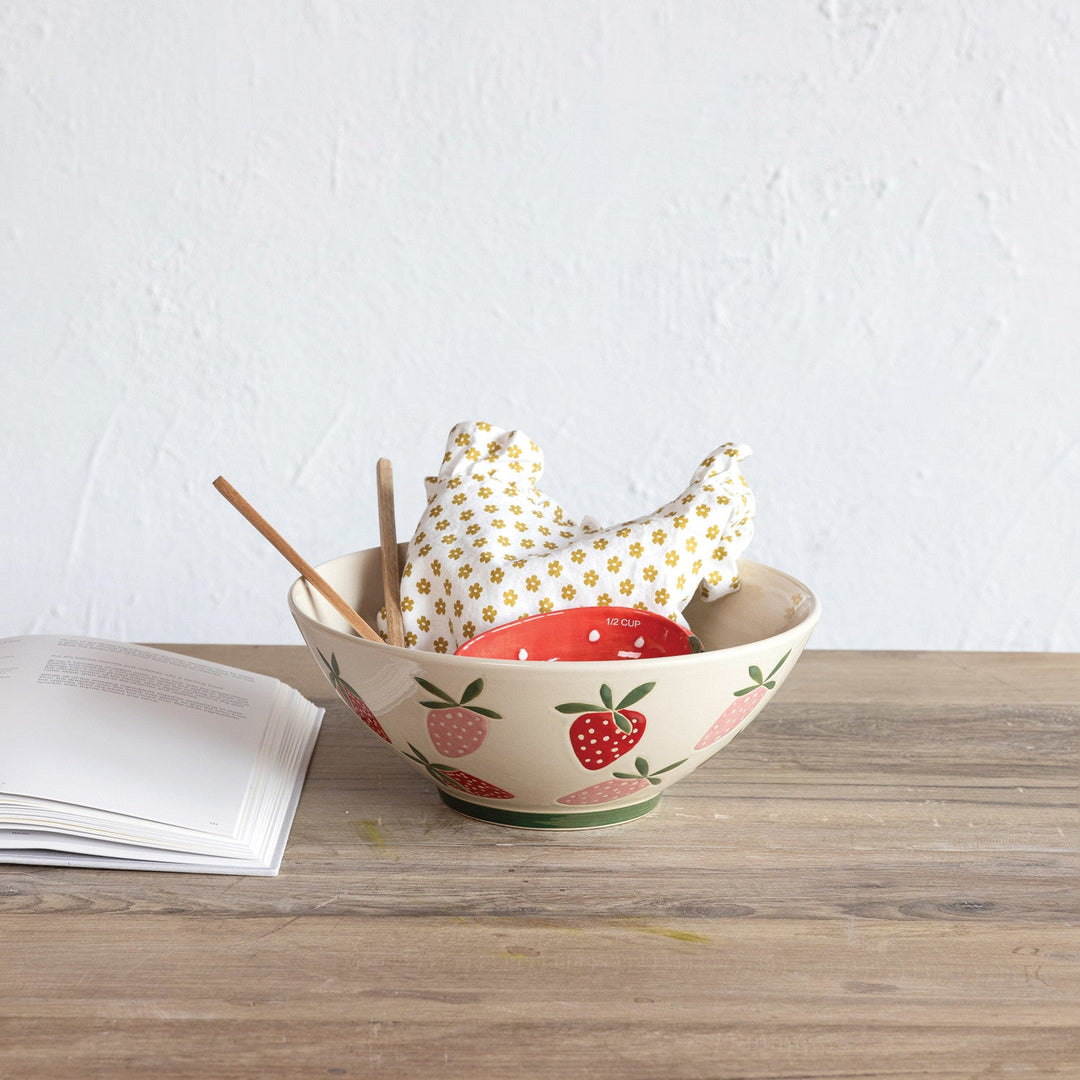 Strawberry Stoneware Bowl - Merry PigletsCreative Co - Op