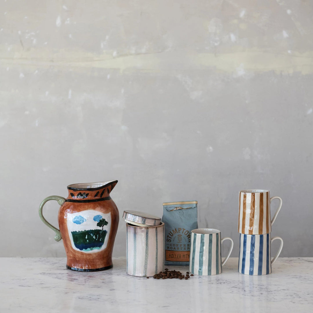Striped Mug - Merry PigletsCreative Co - Op