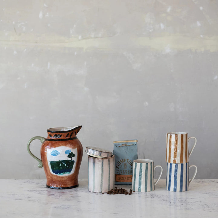 Striped Mug - Merry PigletsCreative Co - Op