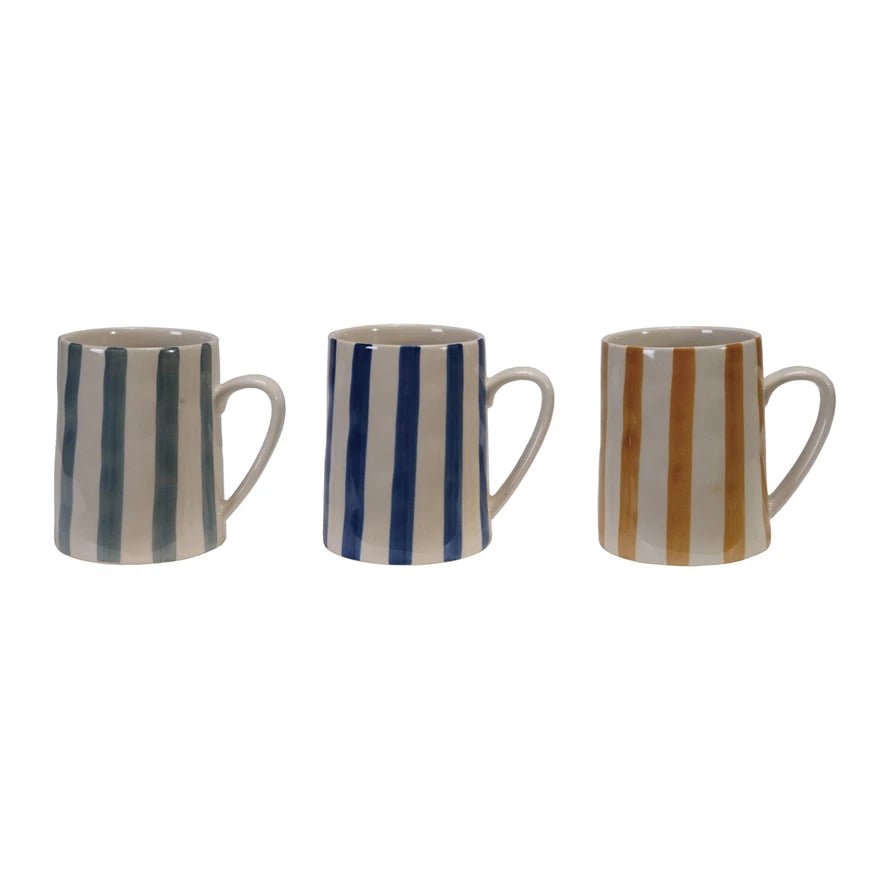Striped Mug - Merry PigletsCreative Co - Op