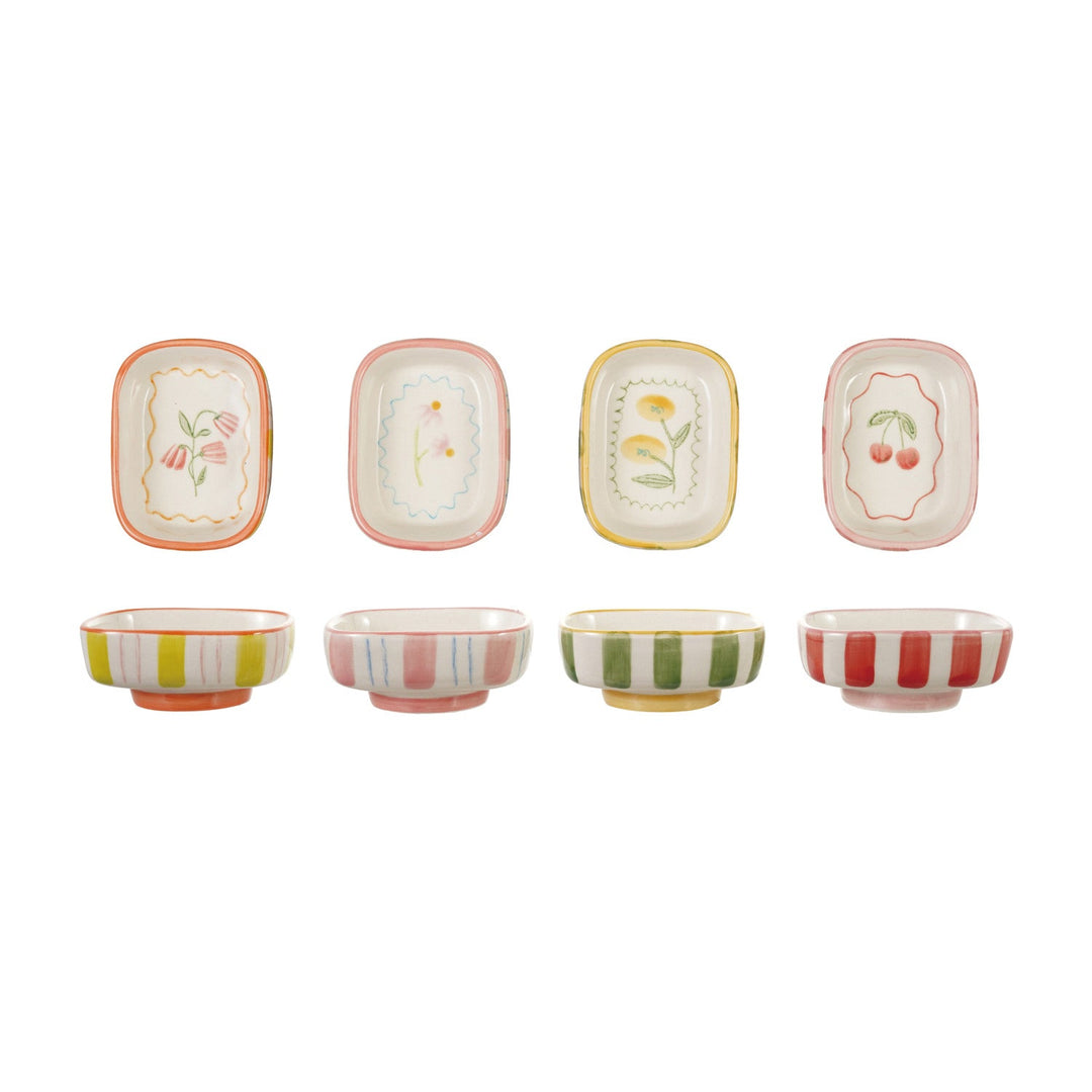 Stripes + Flower Footed Dish - Merry PigletsCreative Co-Op