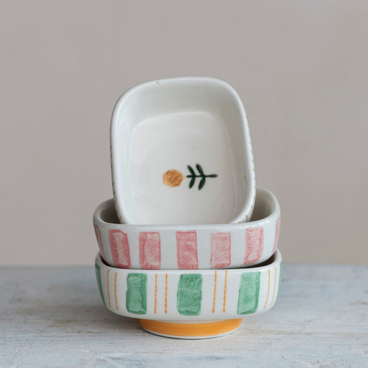 Stripes + Flower Petite Dish - Merry PigletsCreative Co - Op