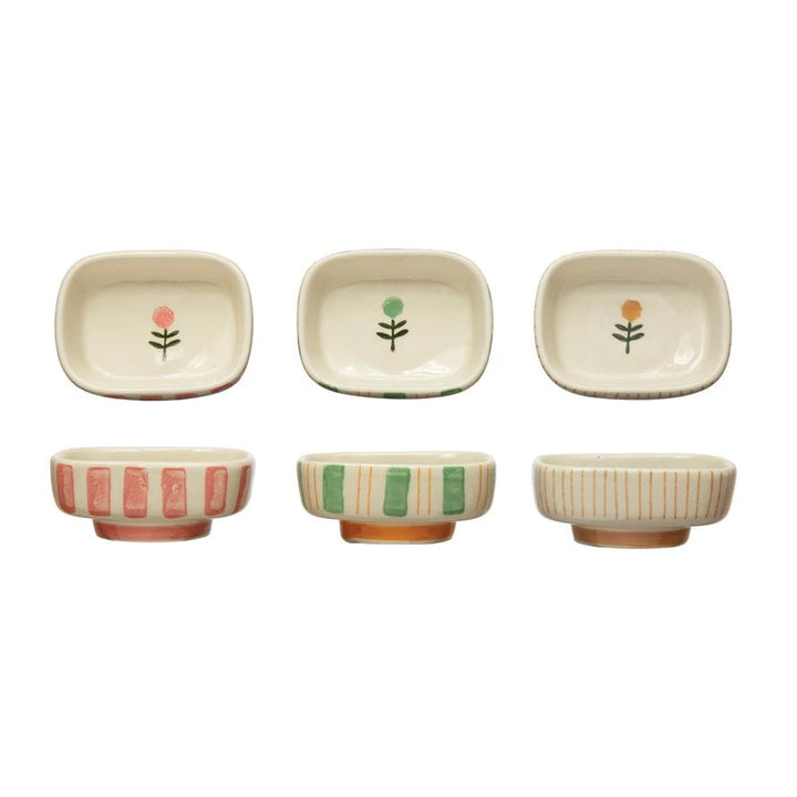 Stripes + Flower Petite Dish - Merry PigletsCreative Co - Op